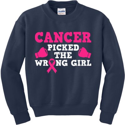 Cancer Picked The Wrong Pink Ribbon Kids Sweatshirt