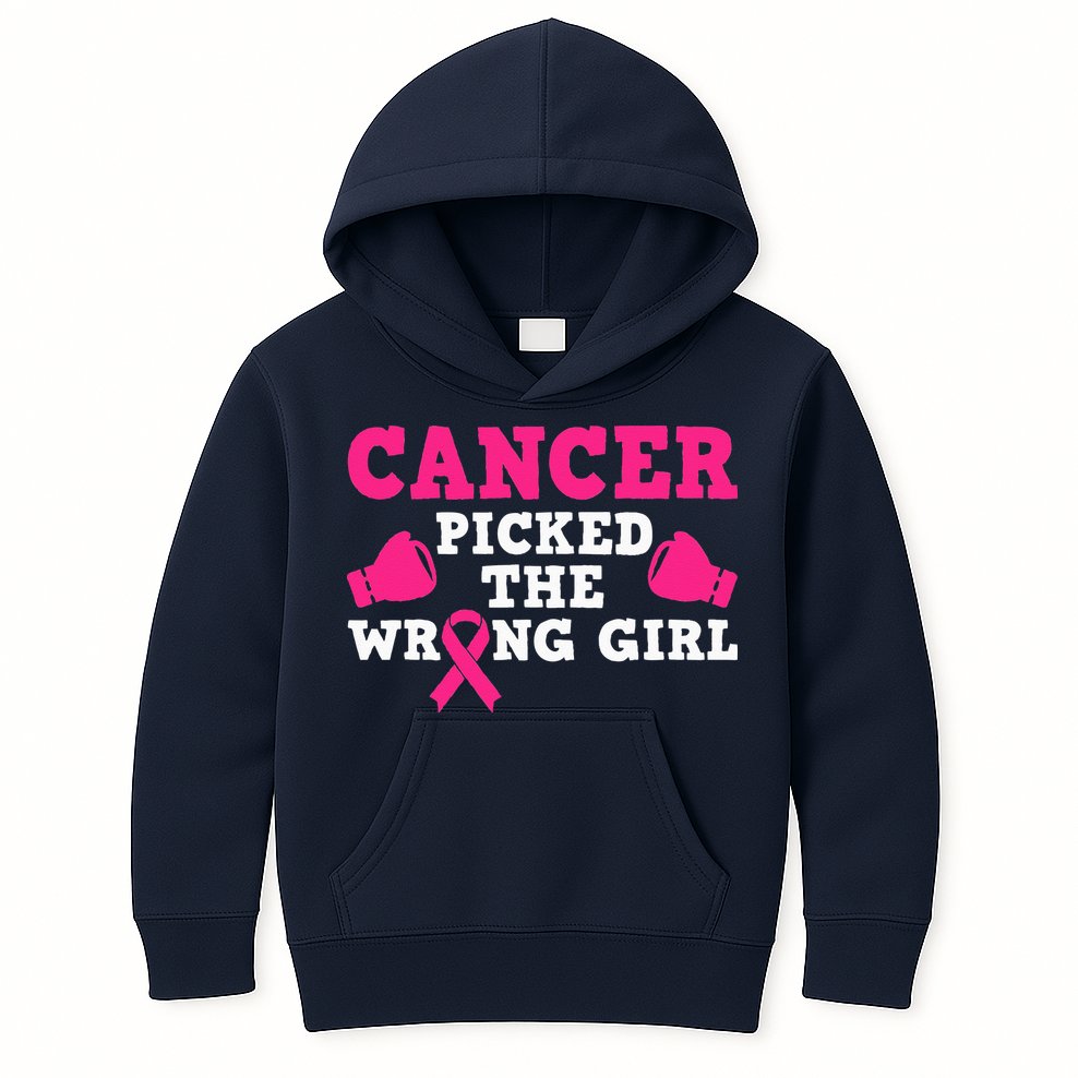 Cancer Picked The Wrong Pink Ribbon Kids Hoodie