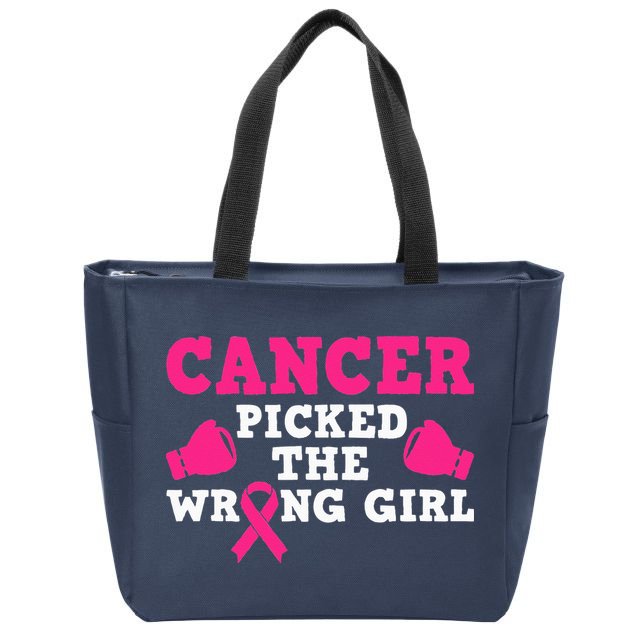 Cancer Picked The Wrong Pink Ribbon Zip Tote Bag