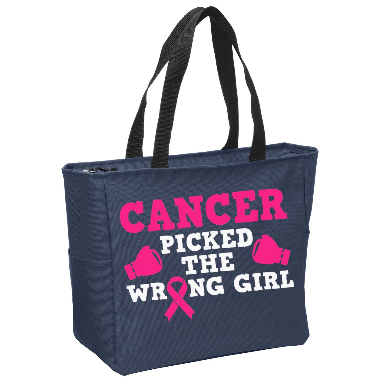 Cancer Picked The Wrong Pink Ribbon Zip Tote Bag