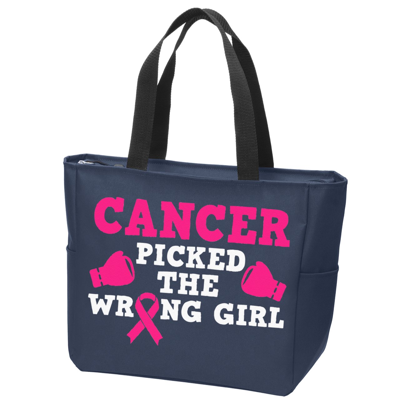 Cancer Picked The Wrong Pink Ribbon Zip Tote Bag