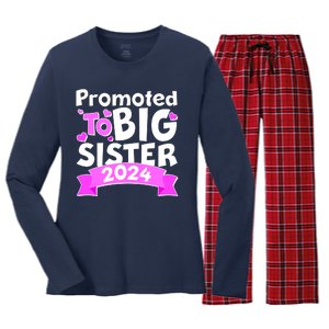 Cute Promoted To Big Sister 2024 Women's Long Sleeve Flannel Pajama Set 