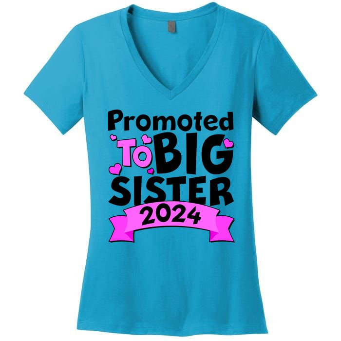 Cute Promoted To Big Sister 2024 Women's V-Neck T-Shirt