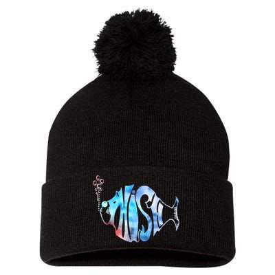 Colorful Phishjam Tiedye For Fisherman Fish Graphic Pom Pom 12in Knit Beanie