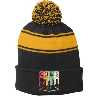 Chess Periodic Table Elements Nerd Chess Player Vintage Stripe Pom Pom Beanie