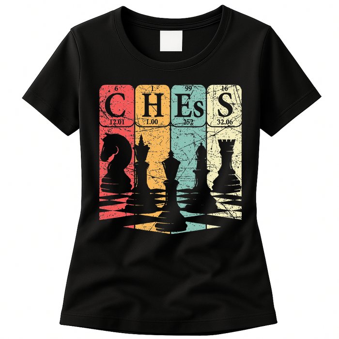 Chess Periodic Table Elements Nerd Chess Player Vintage Womens T-Shirt