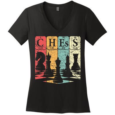 Chess Periodic Table Elements Nerd Chess Player Vintage Women's V-Neck T-Shirt