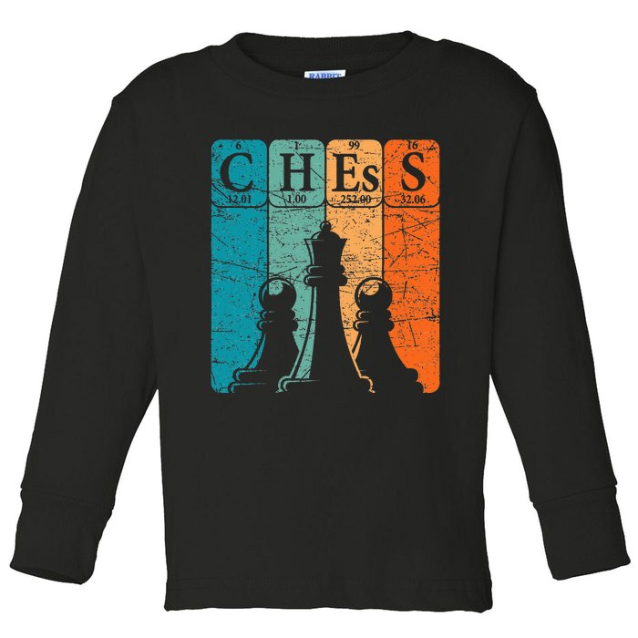 Chess Periodic Table Elements Nerd Chess Player Vintage Toddler Long Sleeve Shirt