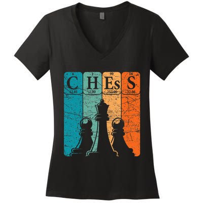 Chess Periodic Table Elements Nerd Chess Player Vintage Women's V-Neck T-Shirt