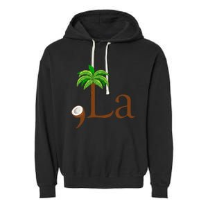 Coconut Palm Tree Comma + La Kamala Harris President 2024 Garment-Dyed Fleece Hoodie