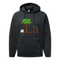 Coconut Palm Tree Comma + La Kamala Harris President 2024 Performance Fleece Hoodie