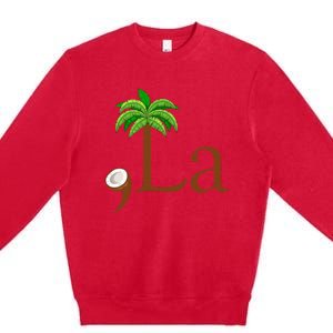 Coconut Palm Tree Comma + La Kamala Harris President 2024 Premium Crewneck Sweatshirt