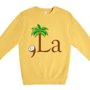 Coconut Palm Tree Comma + La Kamala Harris President 2024 Premium Crewneck Sweatshirt