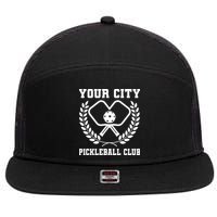 Custom Pickleball Team Personalize City Name 7 Panel Mesh Trucker Snapback Hat