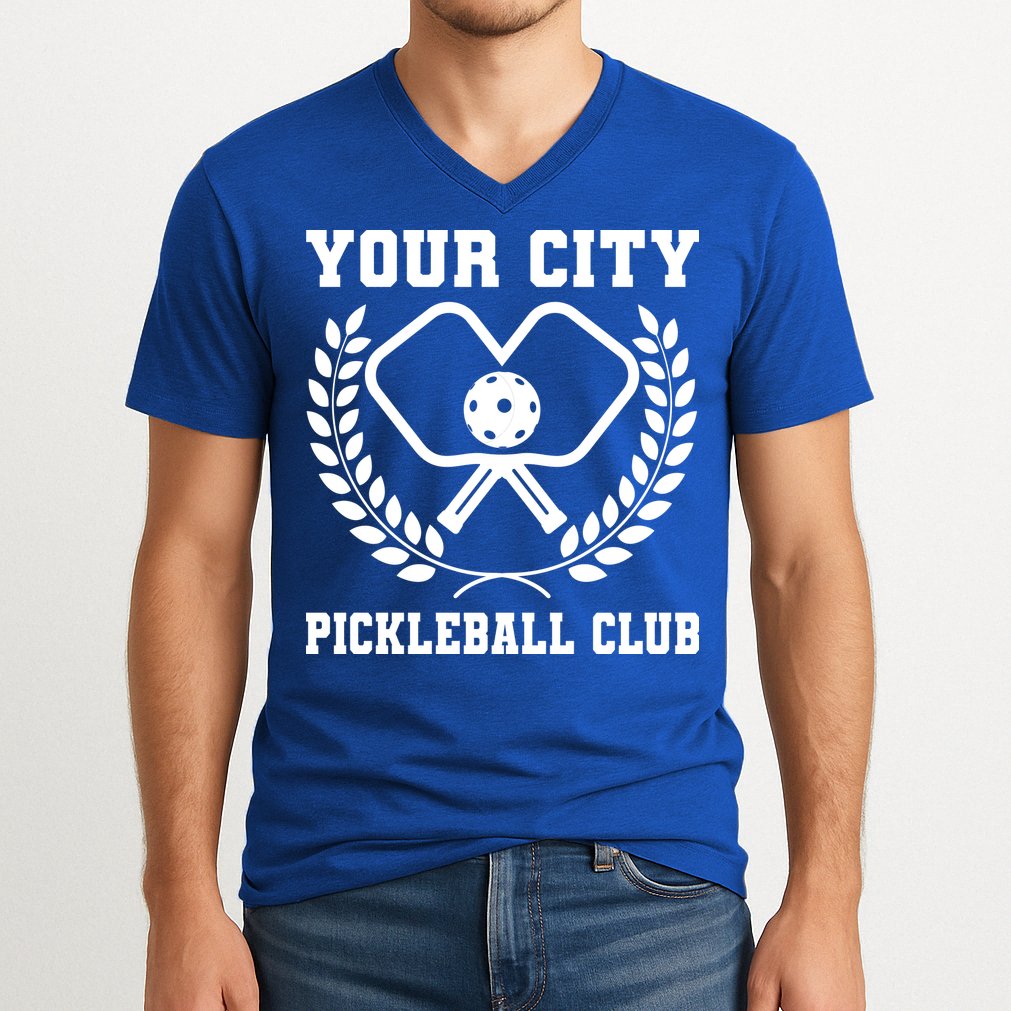Custom Pickleball Team Personalize City Name V-Neck T-Shirt