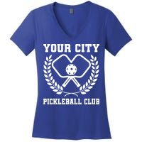 Custom Pickleball Team Personalize City Name Women's V-Neck T-Shirt