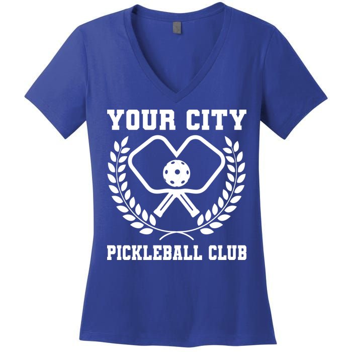Custom Pickleball Team Personalize City Name Women's V-Neck T-Shirt