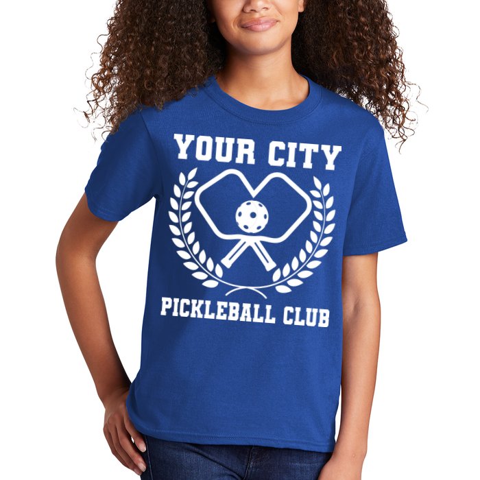Custom Pickleball Team Personalize City Name Kids T-Shirt