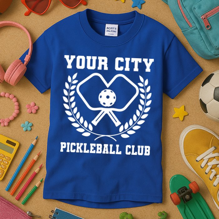 Custom Pickleball Team Personalize City Name Kids T-Shirt