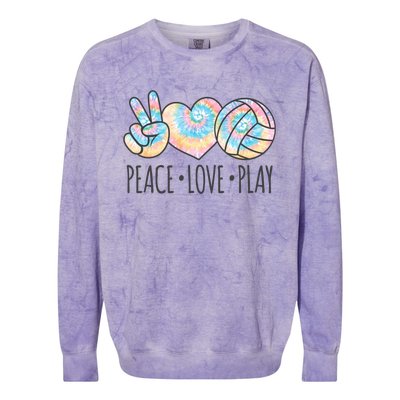 Cute Pink Tie Dye Volleyball Teen Peace Love Play Cool Gift Colorblast Crewneck Sweatshirt