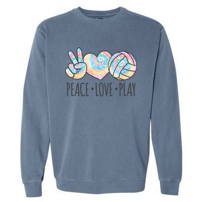 Cute Pink Tie Dye Volleyball Teen Peace Love Play Cool Gift Garment-Dyed Sweatshirt