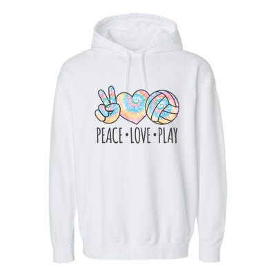 Cute Pink Tie Dye Volleyball Teen Peace Love Play Cool Gift Garment-Dyed Fleece Hoodie