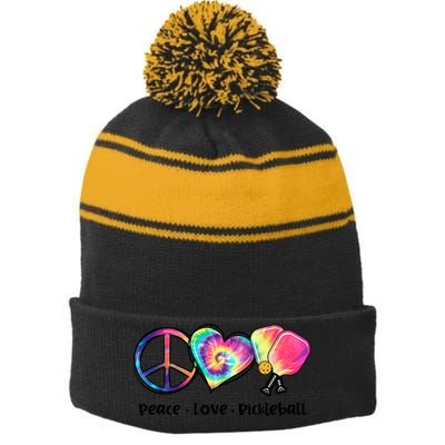 Cute Pickleball Tie Dye Peace Love Pickleball Lovers Gift Ideas Stripe Pom Pom Beanie