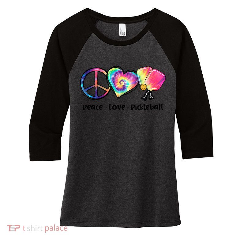 Cute Pickleball Tie Dye Peace Love Pickleball Lovers Gift Ideas Women's Tri-Blend 3/4-Sleeve Raglan Shirt