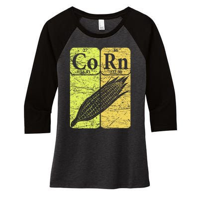 Corn Periodic Table Elements Corn Lover Retro Sweet Corn Women's Tri-Blend 3/4-Sleeve Raglan Shirt