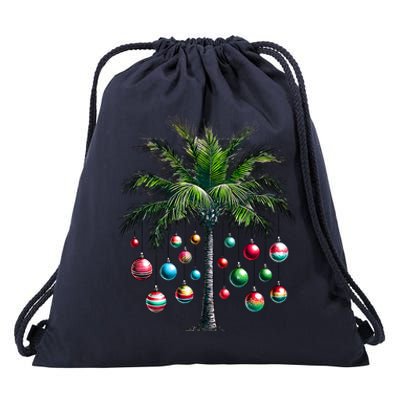 Christmas Palm Tree Merry Christmas Tropical Christmas Drawstring Bag