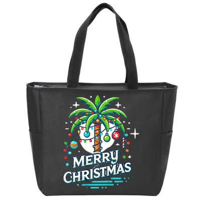 Christmas Palm Tree Merry Christmas Tropical Christmas Zip Tote Bag