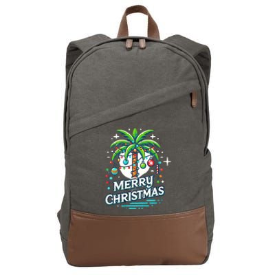 Christmas Palm Tree Merry Christmas Tropical Christmas Cotton Canvas Backpack