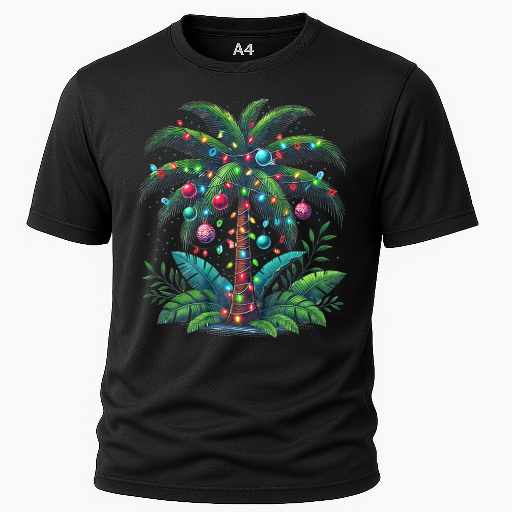 Christmas Palm Tree Merry Christmas Tropical Christmas Cooling Performance Crew T-Shirt