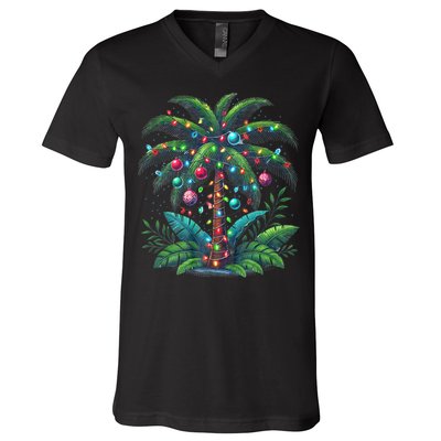 Christmas Palm Tree Merry Christmas Tropical Christmas V-Neck T-Shirt
