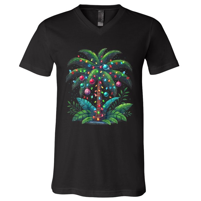 Christmas Palm Tree Merry Christmas Tropical Christmas V-Neck T-Shirt