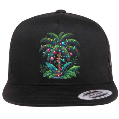 Christmas Palm Tree Merry Christmas Tropical Christmas Flat Bill Trucker Hat