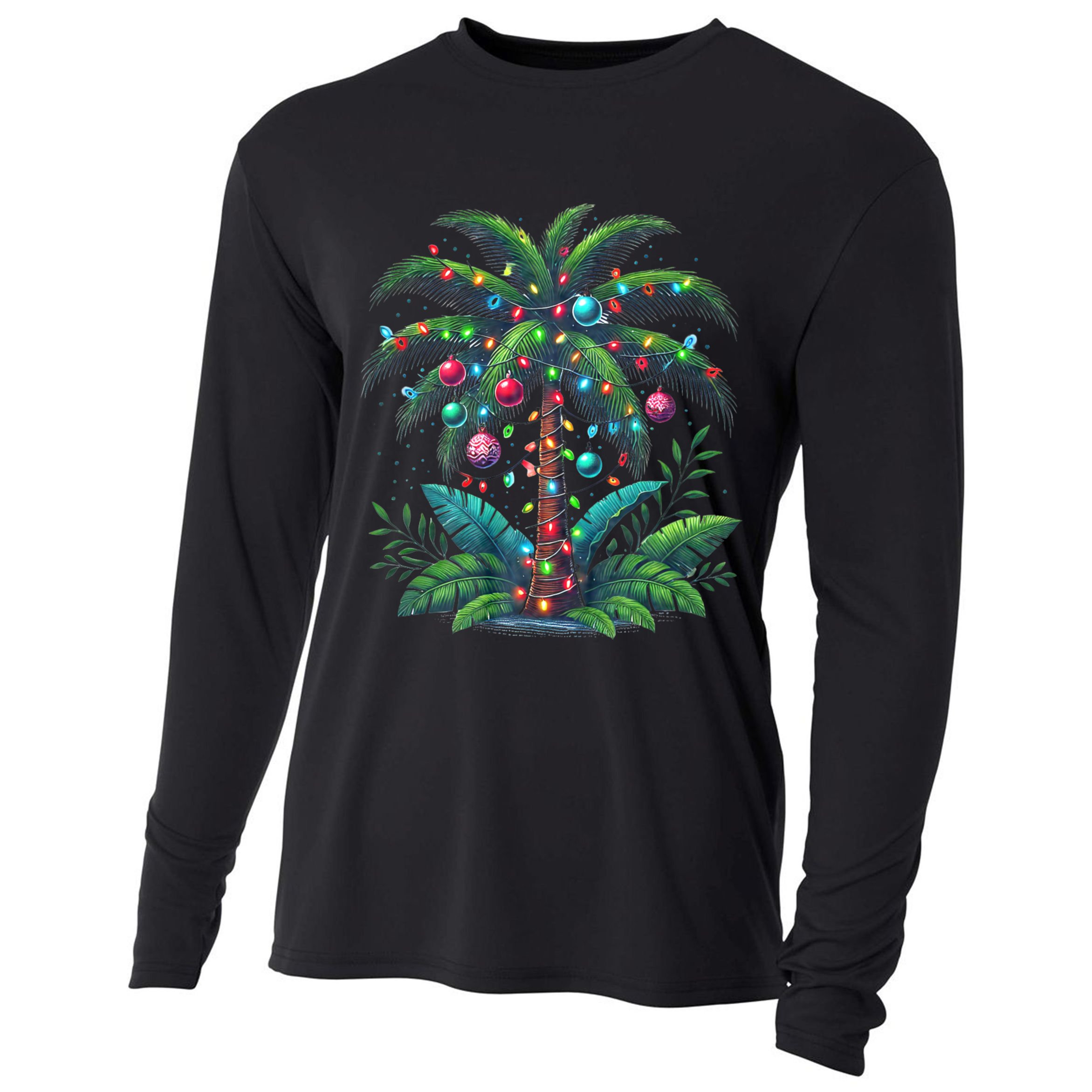 Christmas Palm Tree Merry Christmas Tropical Christmas Cooling Performance Long Sleeve Crew