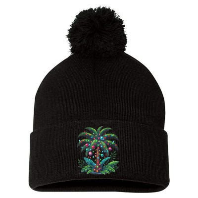 Christmas Palm Tree Merry Christmas Tropical Christmas Pom Pom 12in Knit Beanie