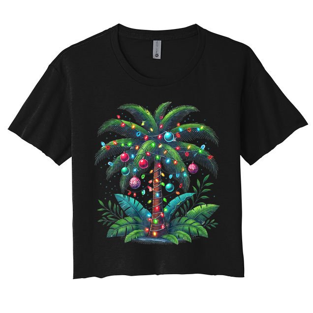 Christmas Palm Tree Merry Christmas Tropical Christmas Women's Crop Top Tee