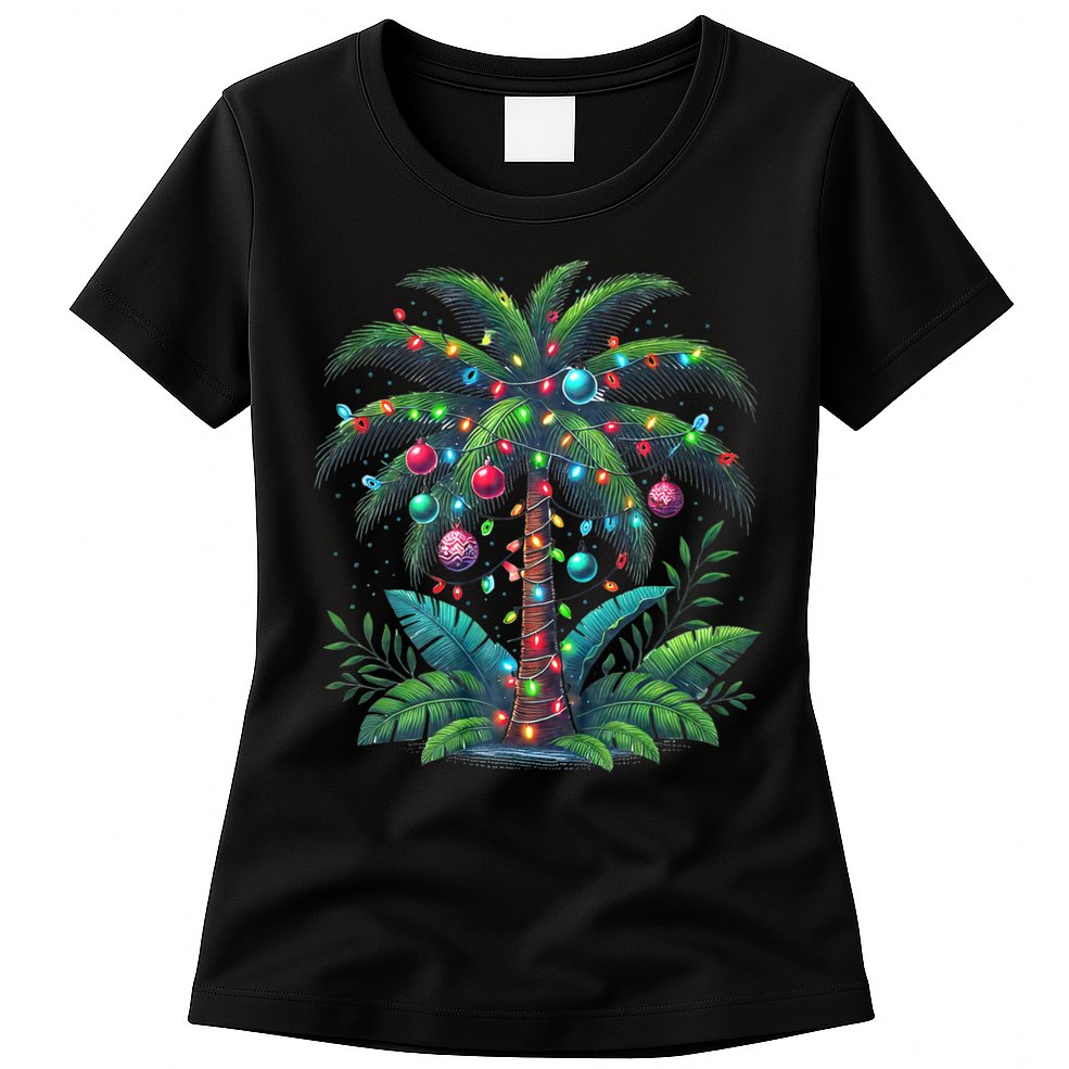 Christmas Palm Tree Merry Christmas Tropical Christmas Womens T-Shirt