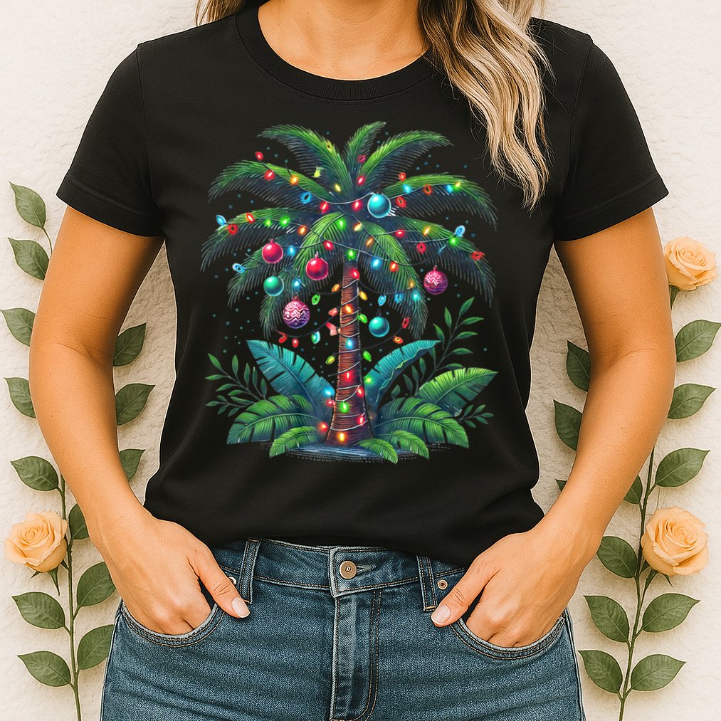 Christmas Palm Tree Merry Christmas Tropical Christmas Womens T-Shirt