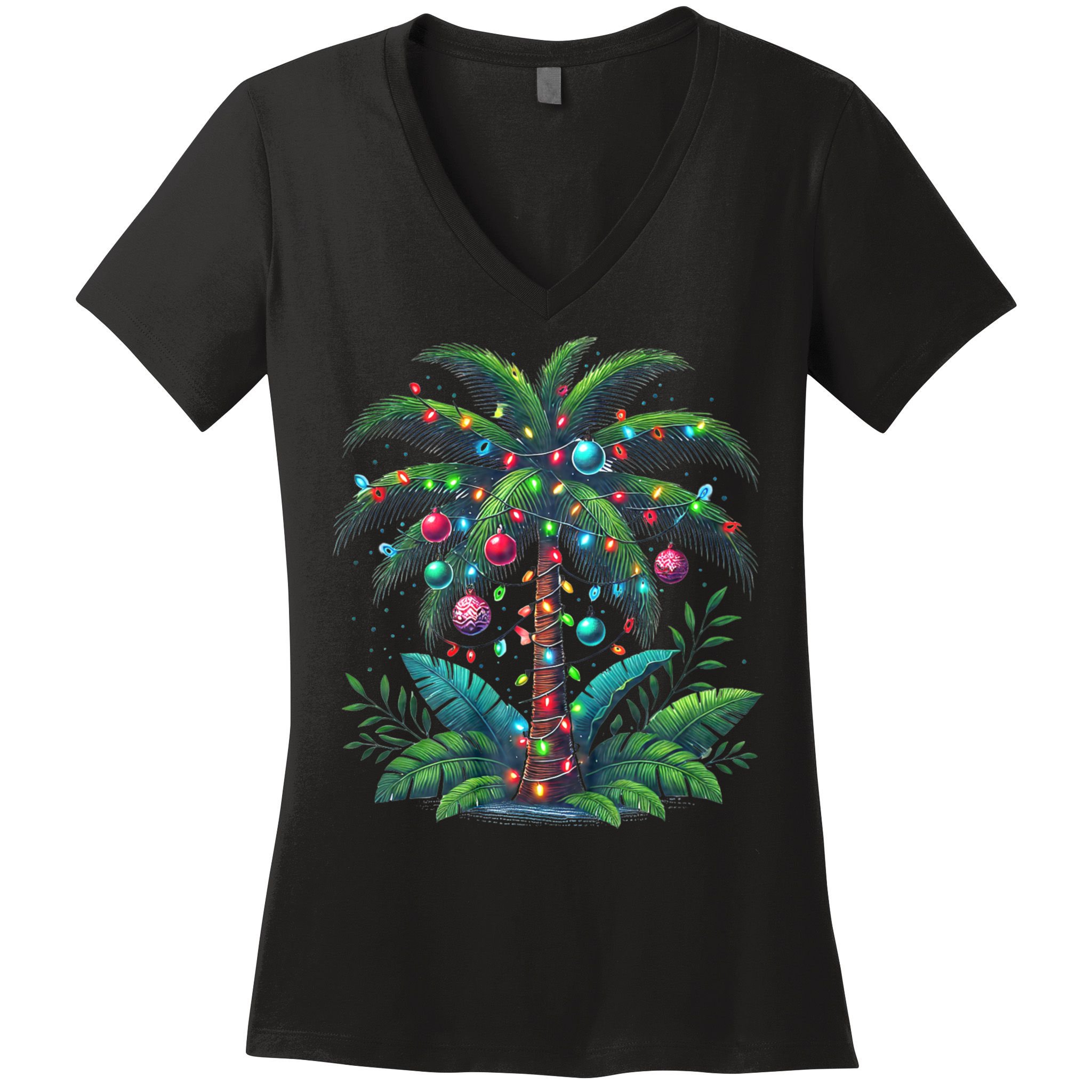 Christmas Palm Tree Merry Christmas Tropical Christmas Women's V-Neck T-Shirt