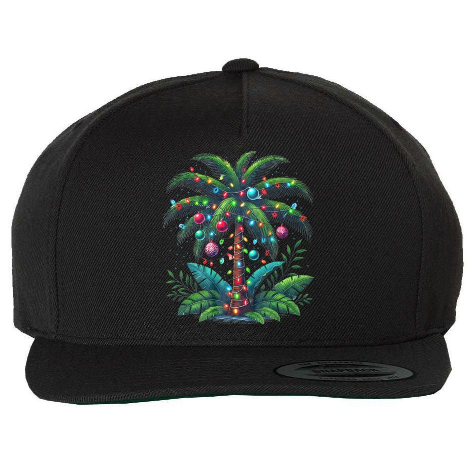 Christmas Palm Tree Merry Christmas Tropical Christmas Wool Snapback Cap