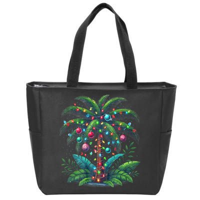 Christmas Palm Tree Merry Christmas Tropical Christmas Zip Tote Bag