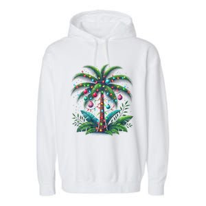 Christmas Palm Tree Merry Christmas Tropical Christmas Garment-Dyed Fleece Hoodie