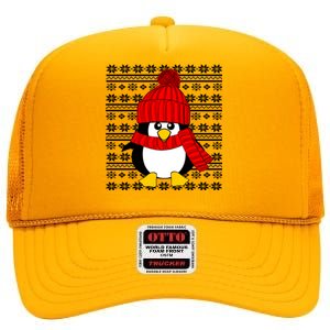 Cute Penguin Ugly Christmas Sweater Xmas Great Gift Meaningful Gift High Crown Mesh Back Trucker Hat