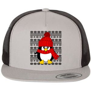 Cute Penguin Ugly Christmas Sweater Xmas Great Gift Meaningful Gift Flat Bill Trucker Hat