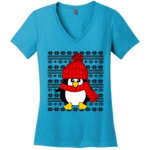 Cute Penguin Ugly Christmas Sweater Xmas Great Gift Meaningful Gift Women's V-Neck T-Shirt