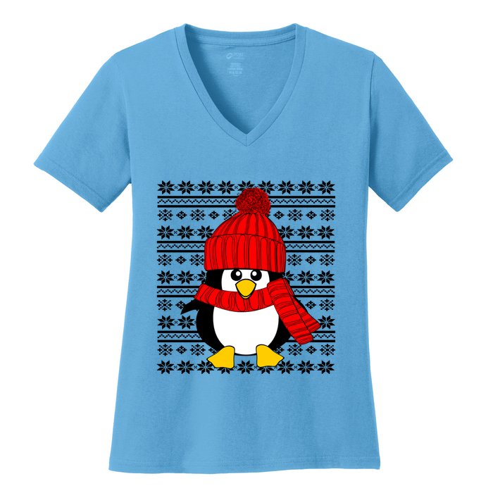 Cute Penguin Ugly Christmas Sweater Xmas Great Gift Meaningful Gift Women's V-Neck T-Shirt