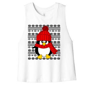 Cute Penguin Ugly Christmas Sweater Xmas Great Gift Meaningful Gift Women's Racerback Cropped Tank